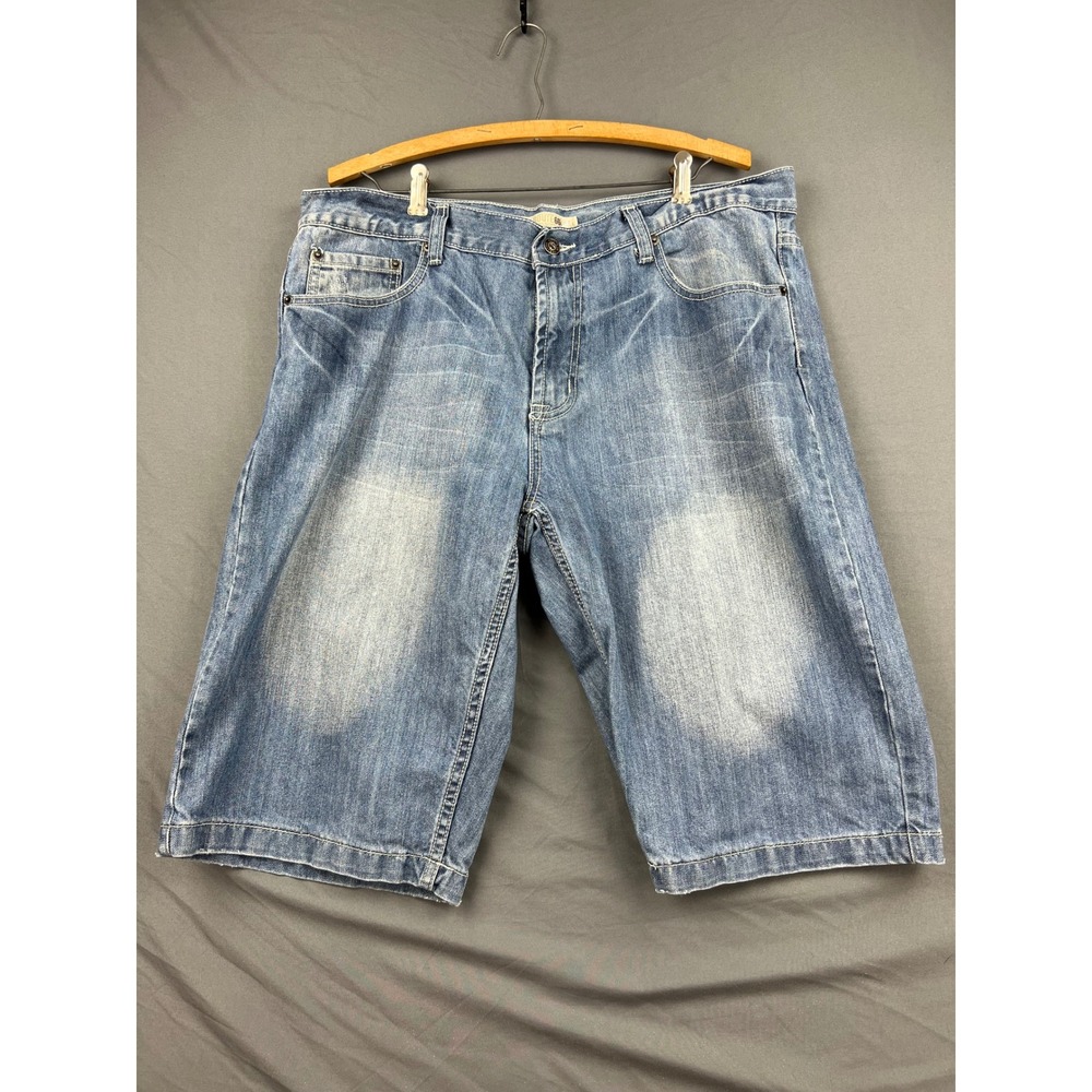 Route 66 Denim Shorts Mens 38 Relaxed Long Blue Cotton Embroidered Good